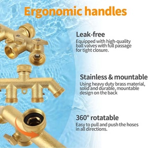 Divisor de Manguera de Latón para Exteriores, Válvula de Cierre para Tuberías de Agua con 4 Grifos Individuales de 3/4'' y Conector de 3/4'' a 1/2'' - Product Image 4