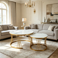 Ensemble de meubles de salon en gros du fabricant : Tables basses modernes de luxe en métal, table basse avec plateau en marbre, ensemble de tables d'appoint rondes