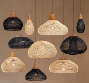 Cina produttori di bambù per interni tessitura di <span class=keywords><strong>vimini</strong></span> luce retrò rotonda in legno Rattan tessuto a mano lampadario - Product Image 3