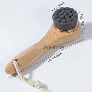Brosse nettoyante <span class=keywords><strong>pour</strong></span> <span class=keywords><strong>le</strong></span> visage à poils doux avec logo personnalisé, manche en bois - Nettoyage en profondeur des pores, exfoliation, soin du visage sec, brosse nettoyante - Product Image 2
