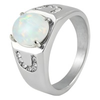 Anillo de Boda Unisex de Acero Inoxidable con Ópalo y Engaste Geométrico de Yunnique FY21041, Joyería de Moda para Regalo