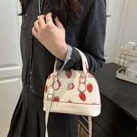 Nouveau Sac à Main Tendance en PU pour Fille, Collection Automne 2026, Mode Quotidienne, Imprimé Cerises Texturé, Fermeture Éclair, Sac à Bandoulière en Nylon, Sac Sous le Bras