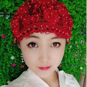 Women's Long-Tail Ethnic Velvet Gauze Mesh Floral Design, Pearl Muslim <b>Hat</b>, Headscarf, Wrap Cap, Turban - Product Image 2