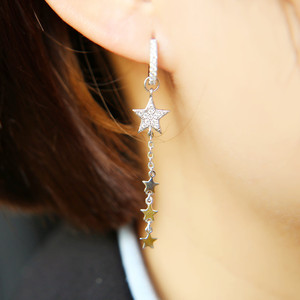 Unique Design Two Way Wear Put Take Out Star Dangle Charm Cz Mini <strong>Hoop</strong> Fashion <strong>Rose</strong> <strong>Gold</strong> Earring - Product Image 5