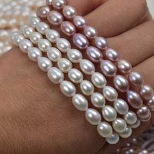 Perles en vrac naturelles d'eau douce en forme de riz, blanches naturelles, faites à la main, pour bijoux DIY, accessoires 7-8mm WENCHI - Product Image 5