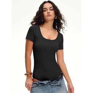 Body de Mujer FOXA de Manga Corta, Cuello Redondo, Tejido Acanalado, Camiseta Básica Suave, Atuendo de Verano - Product Image 4