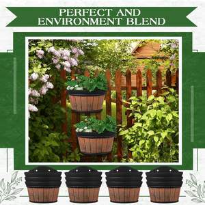 Fioriere appese a parete per esterno vaso fioriera di vino in botte di rovere addensato acqua di stoccaggio vasi di fiori per piante da fiore all'aperto - Product Image 6