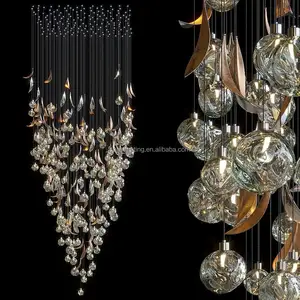 Customized Large Engineering Broke Glass Bubble Pendant Light Staircase Large Long Modern Luxury Led Crystal Chandelier