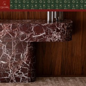 Console d'entrée haut de gamme GOLDKING en marbre Rosso Leanto, rouge profond avec veines blanches, sculptée avec précision CNC - Product Image 4
