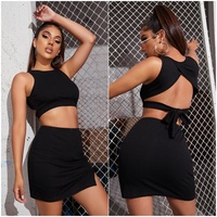 D & M Haute Qualité Femme Vêtements Casual Sexy Crop Tops pour Femmes Taille Haute Plus-size Crop Tops Jupe Courte Deux Pièces Ensembles Femmes