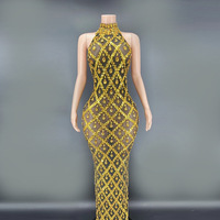 Robe de soirée longue à col en strass, coupe sirène oversize pour femme