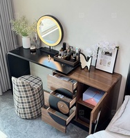 Mesa de Maquillaje Moderna de Madera Sólida con Iluminación LED y Espejo con Luces Laterales para Apartamentos, Baños y Hoteles