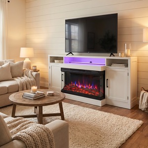 Soporte de TV con Chimenea Eléctrica de 3 Lados de 36 Pulgadas, Control por Aplicación WiFi, Luz Ambiental LED, Leña Artificial, 750W 1500W, Control Remoto - Product Image 2