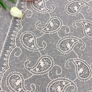 Tela de Encaje Bordada con Diseño Paisley y Borde Ondulado, Color Negro, de Lujo, <span class=keywords><strong>para</strong></span> Vestidos de Novia, Lencería y Trajes de Novia, Venta al Por Mayor - Product Image 4