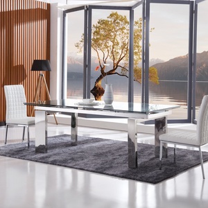 Mueble de lujo de <span class=keywords><strong>acero</strong></span> inoxidable, <span class=keywords><strong>mesa</strong></span> de <span class=keywords><strong>comedor</strong></span> <span class=keywords><strong>y</strong></span> sillas de 6 plazas con tapa de <span class=keywords><strong>cristal</strong></span> completa minimalista - Product Image 2