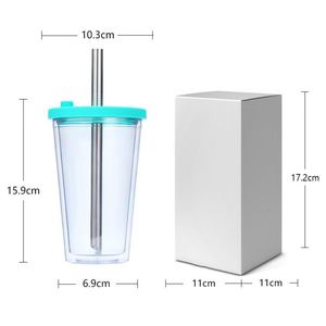 Portable 16oz Double Layer AS Straw Tumbler With Metal Straw Dishwasher Safe & <b>Reusable</b> Colorful Travel <b>Cup</b> - Product Image 5