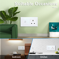 Prise murale UBARO norme britannique 13A avec ports USB-A et Type-C, panneau en verre trempé de luxe, prise de courant à 2 gangues avec interrupteur