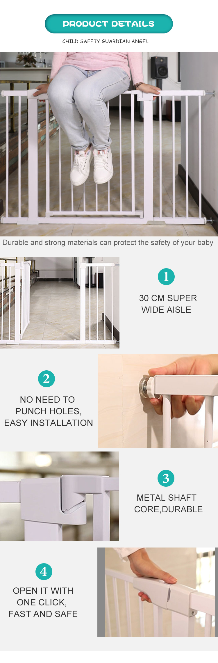 High Quality Door Barrier Baby Gates For Stairs & Doorways, Pressure Mounted Baby Safety Gates BG01-W