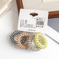 MUJU B535 4PCS Ikat Rambut Spiral TPU Premium 3.5cm Motif Kotak-kotak Warna-warni Elastis Tipe Kabel Telepon untuk Wanita dengan Kartu Logo Kustom