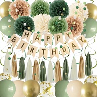 Joyeux Anniversaire Décorations de Fête Vertes pour Femmes et Filles Pompons en Papier de Soie Guirlande Circulaire à Pompons en Papier Ballons Spirales Suspendus
