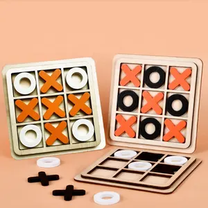 2023 grosir mainan pendidikan dini anak-anak kayu Tic-Tac-Toe catur tiga garis Ox Puzzle papan meja permainan papan Puzzle