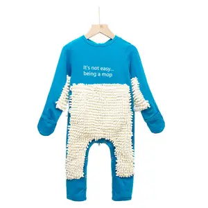 Baby floor cleaning romper babies customized 100%cotton mop clothes for boys and girls wear