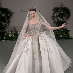 GT166 Strapless Sweetheart Neckline Ball Gown Wedding Dress Long Sleeves <b>Sequined</b> Embroidery Chapel Train Modern Customizable - Product Image 2