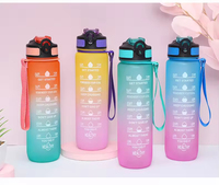 Bouteille d'eau de sport en plastique Tritan sans BPA de 32 oz avec logo personnalisé, marqueur de temps, paille et couvercle à clapet pour la motivation à la gym