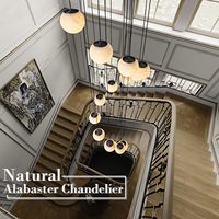 Lustre moderne en marbre noir Senfey avec hauteur réglable, luminaire de luxe pour escalier et hall d'entrée