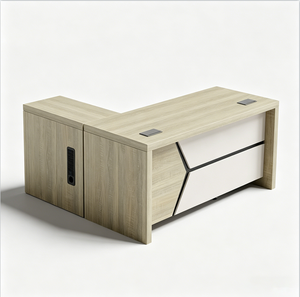 Scrivania Direzionale Moderna a L con Mobile Contenitore, Tavolo Computer per Manager, Postazione di Lavoro in Legno Bianco Bicolore - Product Image 3