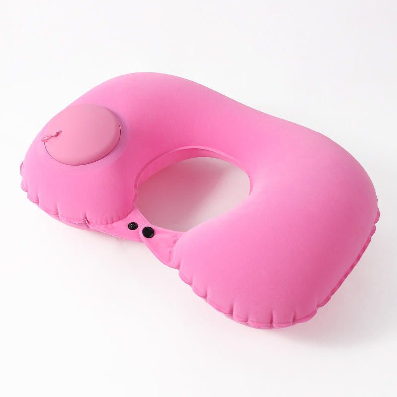 Pink flocking inflatable u pillow - single pack