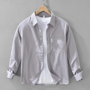 Chemise à manches longues pour <span class=keywords><strong>homme</strong></span> en tissu sergé de coton pur, respirante, douce, décontractée, coupe ample, <span class=keywords><strong>surchemise</strong></span>, logo personnalisable, OEM ODM, quotidien - Product Image 6