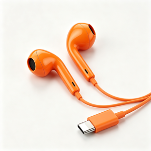 Écouteurs filaires USB-C semi-intra-auriculaires orange, stéréo, avec contrôle du volume, pour appareils mobiles de type C - Product Image 1