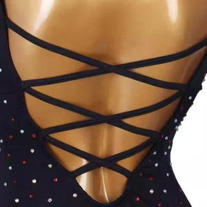 Vestido de Competición de Baile Latino sin Tirantes con Espalda Descubierta, Cuello con Incrustaciones de Diamantes de Imitación, Falda de Vals, <span class=keywords><strong>Tango</strong></span>, Baile de Salón y Swing para Mujer, Spandex/Nylon - Product Image 5