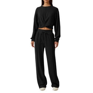 Ensemble décontracté pour femme : T-shirt personnalisé à col rond et manches longues, pantalon large, style streetwear, avec logo thermocollé - Product Image 6