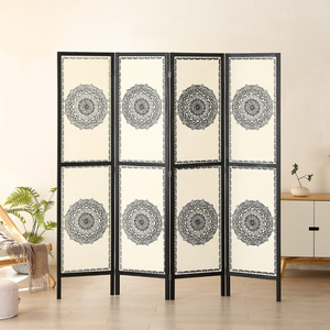 <span class=keywords><strong>Paravent</strong></span> à <span class=keywords><strong>4</strong></span> panneaux et pliable en <span class=keywords><strong>bois</strong></span> de manguier noir et <span class=keywords><strong>blanc</strong></span> à quatre panneaux avec des sculptures traditionnelles - Product Image 6