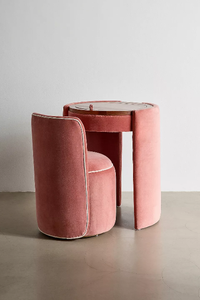 Flip-Top <strong>Mirror</strong> <strong>Vanity</strong> <strong>Table</strong>, Hidden Storage Dressing <strong>Table</strong> with Storable Stool, Space-Saving Upholstered Makeup Desk, Style - Product Image 2