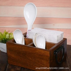 Boîte de rangement vintage en bois pour couverts, organiseur portable en bois pour couteaux et fourchettes, compartimenté pour baguettes et cuillères en bois massif - Product Image 3
