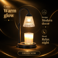 Lampe chauffe-bougie ronde en bois incrusté avec base stable, contrôle de la luminosité à 4 niveaux pour chevet de chambre, lumière d'ambiance nocturne