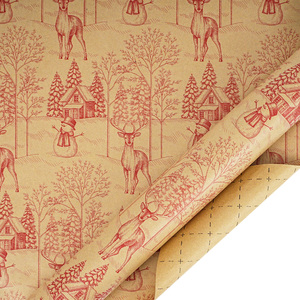 Hot Design Thickened Matte Craft <b>Paper</b> Vintage Bronzing Elk & Tree Pattern Christmas Gift Packing <b>Paper</b> Roll - Product Image 1