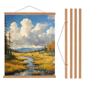 Support magnétique pour affiches en bois de teck avec corde de suspension pour affiches A4 A3, toiles, photos, impressions d'art, affichage mural, bureau, salon - Product Image 1