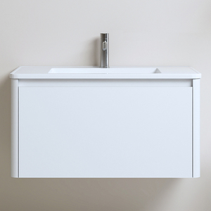 Meuble <span class=keywords><strong>de</strong></span> salle <span class=keywords><strong>de</strong></span> bain moderne blanc, grande capacité, résistant à l'eau, avec lavabo en céramique intégré à bord fin et lentille ronde - Product Image 3