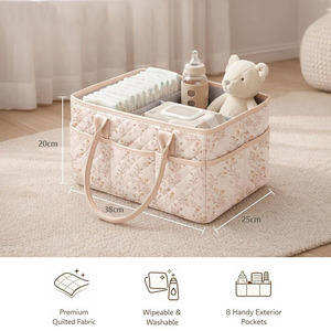 Bolsa de Fraldas Multifuncional em Poliéster com Padrão Diamante, Moderna e Minimalista, Grande Capacidade, Armazenamento Portátil para Mamadeiras - Product Image 3