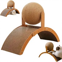 Griffoir interactif pour chat avec pont en arche et balles – Design élégant en bois et carton ondulé, hauteur 11,8 po, pour un exercice ludique