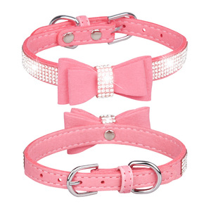 Collar para mascotas de lujo con diamantes de imitación brillantes, Collar para perro, Collar para gato con lazo, Correa cómoda para perro - Product Image 1