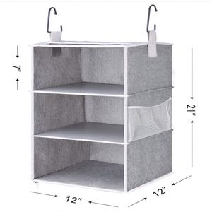 Detachable 3 Shelf Hanging Closet Organizers Collapsible Closet Hanging Shelves for Clothes and <b>Shoes</b> Canvas Gray - Product Image 3