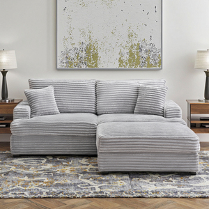 Grey Corduroy <b>Convertible</b> <b>Sofa</b> Set Single Storage Leg + Four Pillows Soft Cloud Stylish <b>Sofa</b> <b>Bed</b> for Living Room Hotel Office - Product Image 2