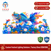 Lanterne géante en soie en forme de poisson Koi, artisanale, avec éclairage LED en forme de carpe sautante, pour parc à thème