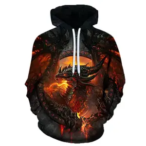 Ejderha tasarım 3D yüceltilmiş hoodie kazak