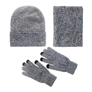 Logo personnalisé Marque privée Vente en gros <span class=keywords><strong>Hiver</strong></span> Chaud Mitaines Chaud Tricoté Bonnet Chapeaux Bonnet Capuchon Tapa Pet Bavoirs Trois Pièces - Product Image 3